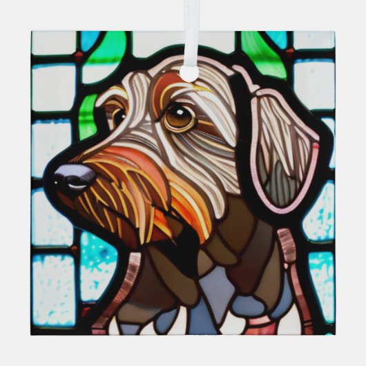 Wirehaired Pointing Griffon "Glas in lood" Glas Ornament (Achterkant)
