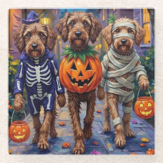 Wirehaired Pointing Griffon Halloween Costumes Glazen Onderzetter (Voorkant)