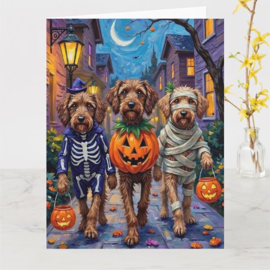 Wirehaired Pointing Griffon Halloween Costumes Kaart (Gele Bloem)
