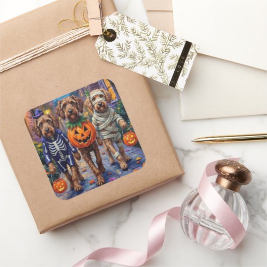 Wirehaired Pointing Griffon Halloween Costumes Vierkante Sticker (Geschenken)