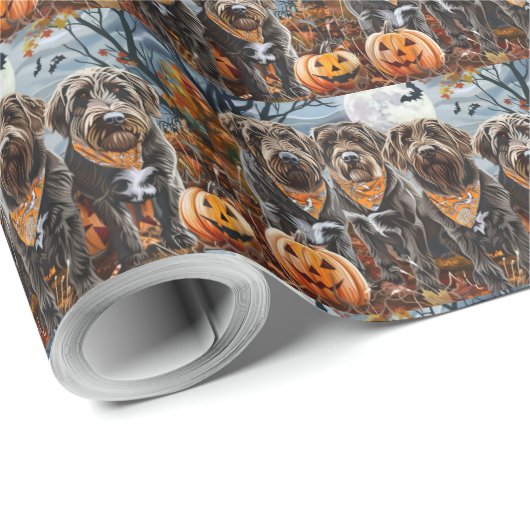 Wirehaired Pointing Griffon Halloween Spooky Cadeaupapier (Rol Hoek)