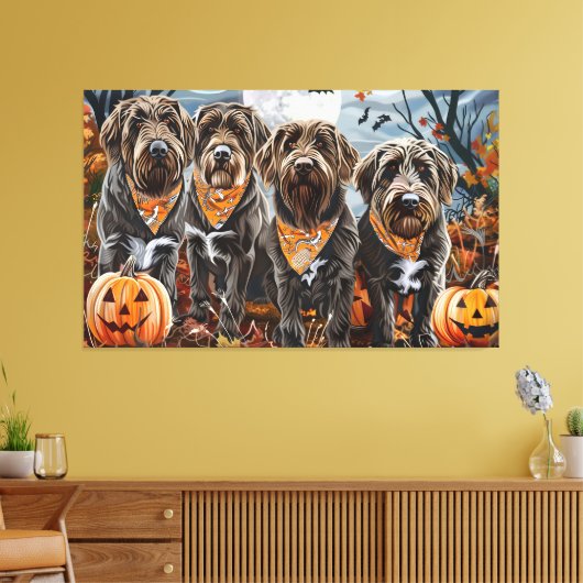 Wirehaired Pointing Griffon Halloween Spooky Canvas Afdruk (Insitu (Woonkamer))
