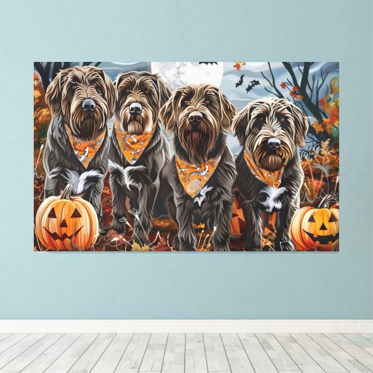 Wirehaired Pointing Griffon Halloween Spooky Canvas Afdruk (Insitu (Houten vloer))