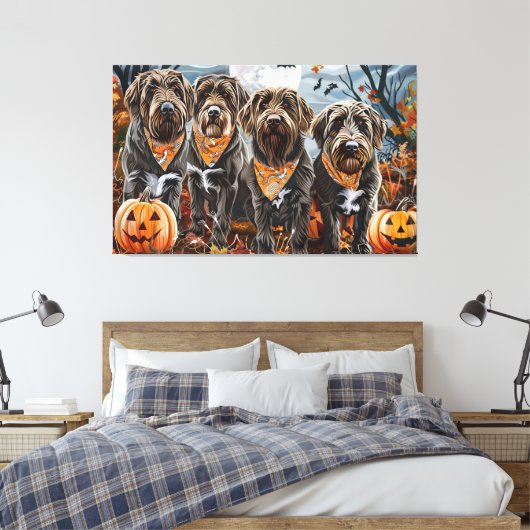 Wirehaired Pointing Griffon Halloween Spooky Canvas Afdruk (Insitu (Slaapkamer))