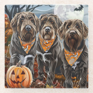 Wirehaired Pointing Griffon Halloween Spooky Glazen Onderzetter