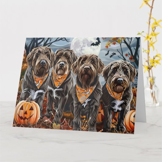 Wirehaired Pointing Griffon Halloween Spooky Kaart (Gele Bloem)
