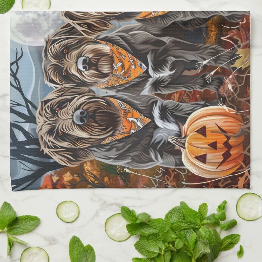 Wirehaired Pointing Griffon Halloween Spooky Theedoek (Gevouwen)