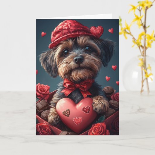 Wirehaired Pointing Griffon Hearts Valentijnsdag Kaart (Gele Bloem)