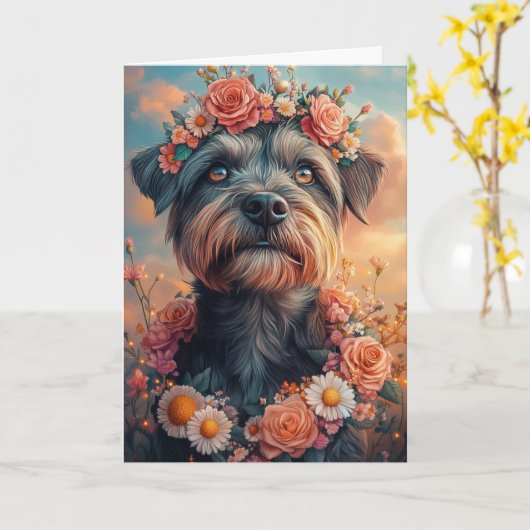 Wirehaired Pointing Griffon Hearts Valentijnsdag Kaart (Gele Bloem)