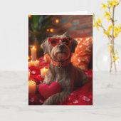 Wirehaired Pointing Griffon Hearts Valentijnsdag Kaart (Gele Bloem)