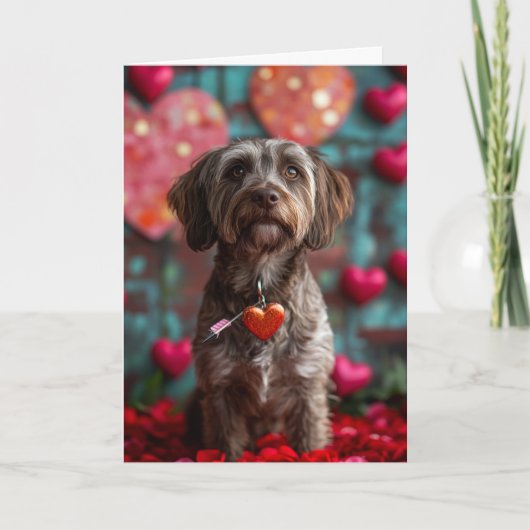 Wirehaired Pointing Griffon Hearts Valentijnsdag Kaart (Voorkant)