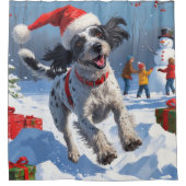 Wirehaired Pointing Griffon in Snow Christmas Pet Douchegordijn (Voorkant)
