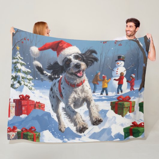 Wirehaired Pointing Griffon in Snow Christmas Pet Fleece Deken (In situ)