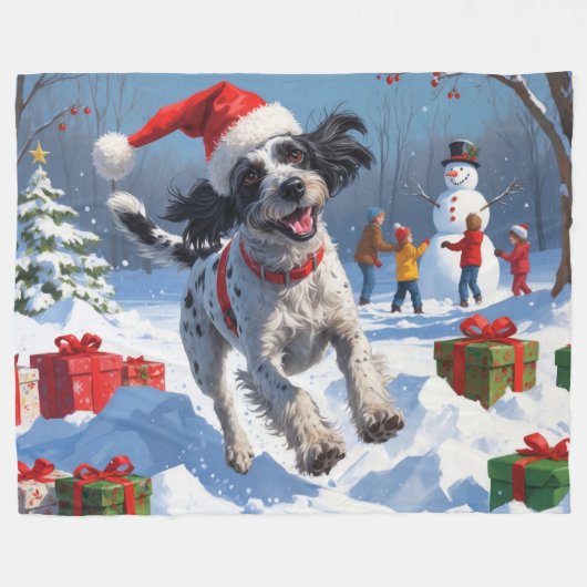 Wirehaired Pointing Griffon in Snow Christmas Pet Fleece Deken (Voorkant (Horizontaal))