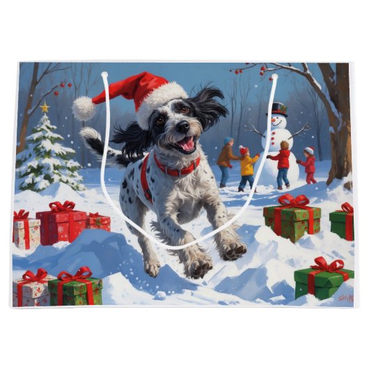 Wirehaired Pointing Griffon in Snow Christmas Pet Groot Cadeauzakje (Voorkant)