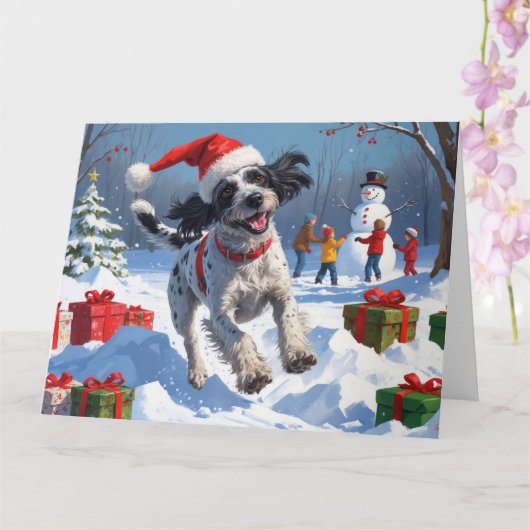 Wirehaired Pointing Griffon in Snow Christmas Pet Kaart (Orchidee)