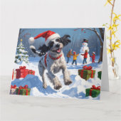 Wirehaired Pointing Griffon in Snow Christmas Pet Kaart (Gele Bloem)