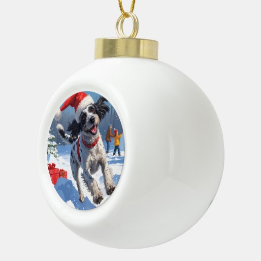 Wirehaired Pointing Griffon in Snow Christmas Pet Keramische Bal Ornament (Rechts)