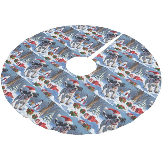 Wirehaired Pointing Griffon in Snow Christmas Pet Kerstboom Rok (Gekanteld)