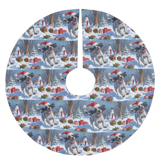 Wirehaired Pointing Griffon in Snow Christmas Pet Kerstboom Rok (Voorkant)