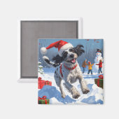 Wirehaired Pointing Griffon in Snow Christmas Pet Magneet (Voorkant / Achterkant)
