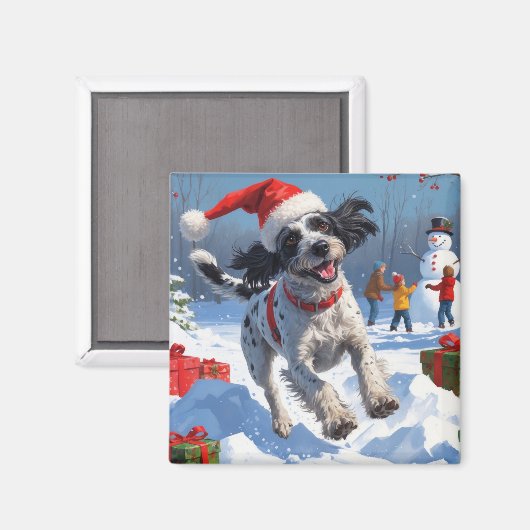 Wirehaired Pointing Griffon in Snow Christmas Pet Magneet (Voorkant / Achterkant)