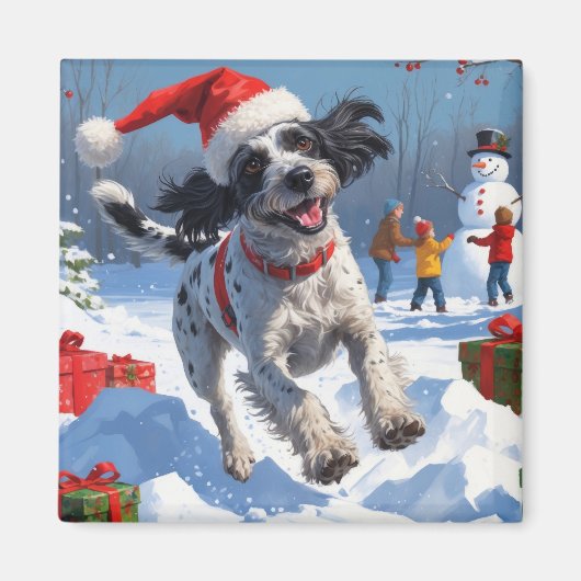 Wirehaired Pointing Griffon in Snow Christmas Pet Magneet (Voorkant)