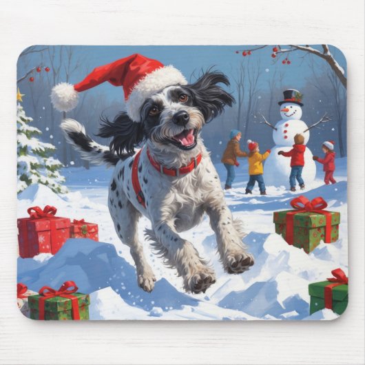Wirehaired Pointing Griffon in Snow Christmas Pet Muismat (Voorkant)