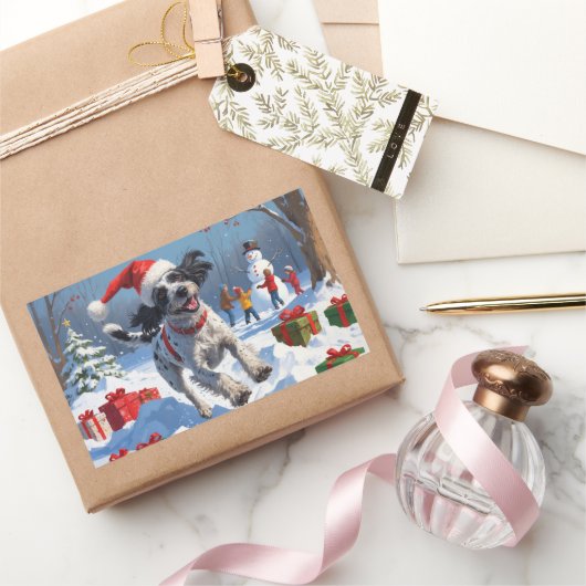 Wirehaired Pointing Griffon in Snow Christmas Pet Rechthoekige Sticker (Geschenken)