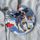Wirehaired Pointing Griffon in Snow Christmas Pet Ronde Button 6,0 Cm (In situ)