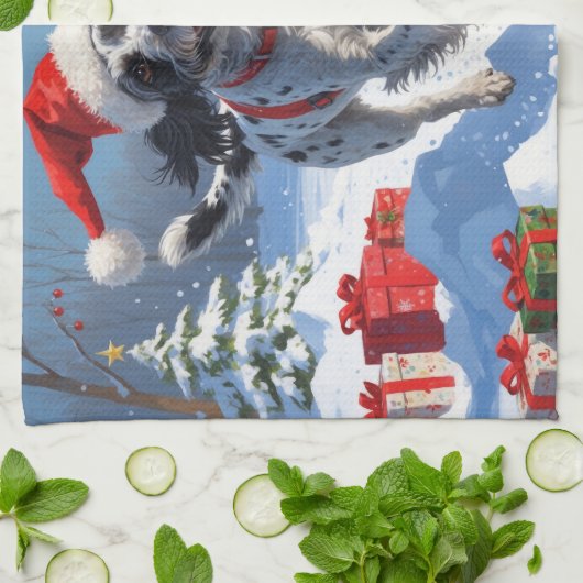 Wirehaired Pointing Griffon in Snow Christmas Pet Theedoek (Gevouwen)