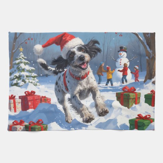 Wirehaired Pointing Griffon in Snow Christmas Pet Theedoek (Horizontaal)