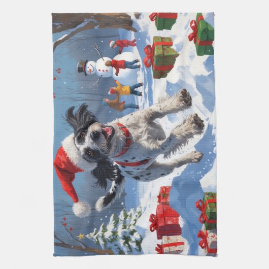 Wirehaired Pointing Griffon in Snow Christmas Pet Theedoek (Verticaal)