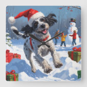 Wirehaired Pointing Griffon in Snow Christmas Pet Vierkante Klok (Voorkant)