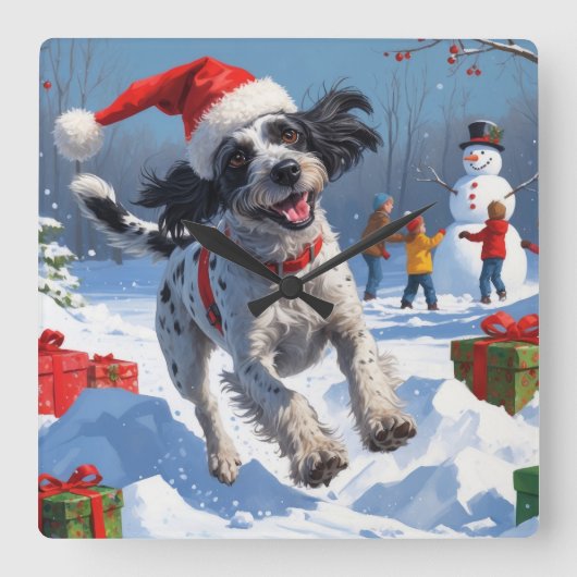Wirehaired Pointing Griffon in Snow Christmas Pet Vierkante Klok (Voorkant)