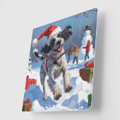 Wirehaired Pointing Griffon in Snow Christmas Pet Vierkante Klok (Hoek)