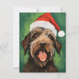 Wirehaired Pointing Griffon Kerstschilderij Feestdagenkaart