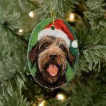 Wirehaired Pointing Griffon Kerstschilderij Keramisch Ornament<br><div class="desc">Kleurrijk en vrolijk kerstontwerp met een draadharige aanwijzende Griffon met een kerstmuts.</div>