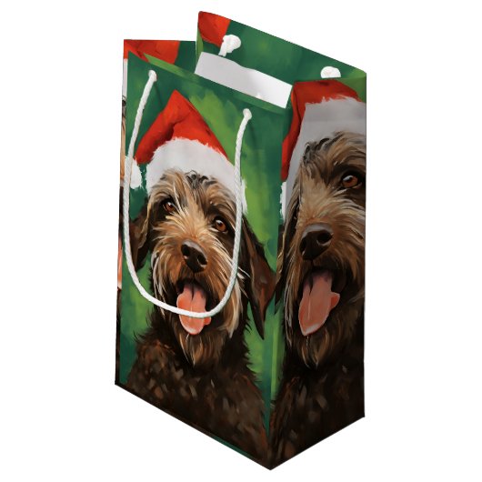 Wirehaired Pointing Griffon Kerstschilderij Klein Cadeauzakje (Achterkant Gekanteld)