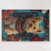 Wirehaired Pointing Griffon met kerstcadeaus Legpuzzel (Horizontaal)