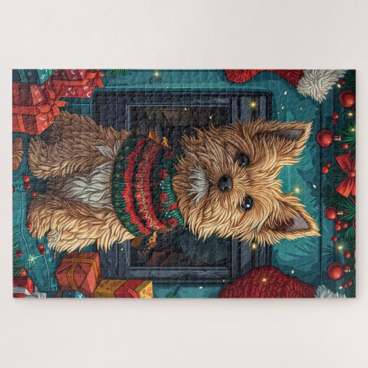 Wirehaired Pointing Griffon met kerstcadeaus Legpuzzel (Horizontaal)