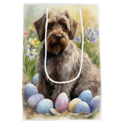 Wirehaired Pointing Griffon Paaseieren Vakantie Medium Cadeauzakje (Achterkant)