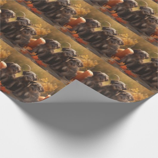 Wirehaired Pointing Griffon Puppy Autumn Cadeaupapier (Hoek)