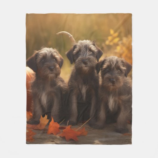 Wirehaired Pointing Griffon Puppy Autumn Fleece Deken (Voorkant)
