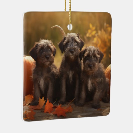 Wirehaired Pointing Griffon Puppy Autumn Keramisch Ornament (Rechts)