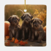 Wirehaired Pointing Griffon Puppy Autumn Keramisch Ornament (Achterkant)