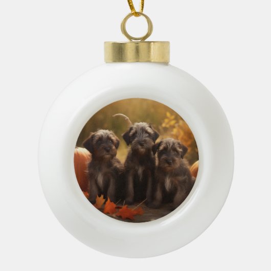 Wirehaired Pointing Griffon Puppy Autumn Keramische Bal Ornament (Voorkant)