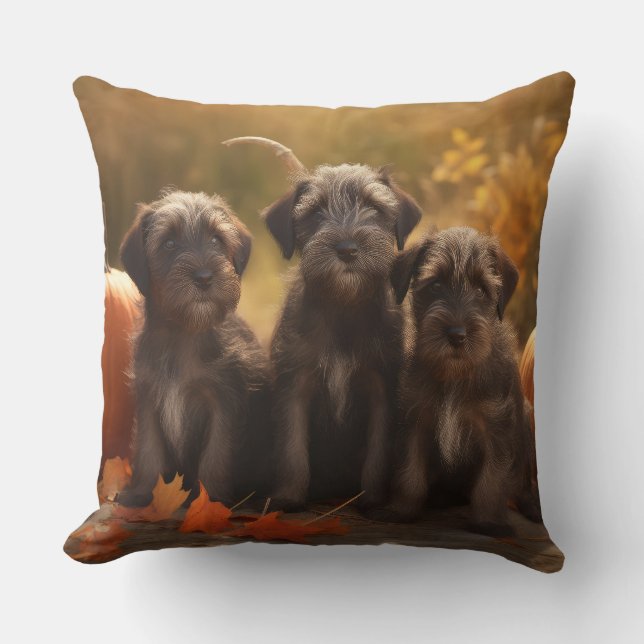 Wirehaired Pointing Griffon Puppy Autumn Kussen (Voorkant)