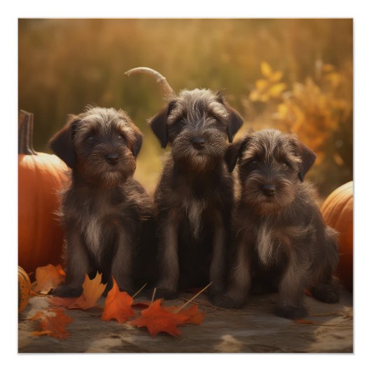 Wirehaired Pointing Griffon Puppy Autumn Perfect Poster (Voorkant)