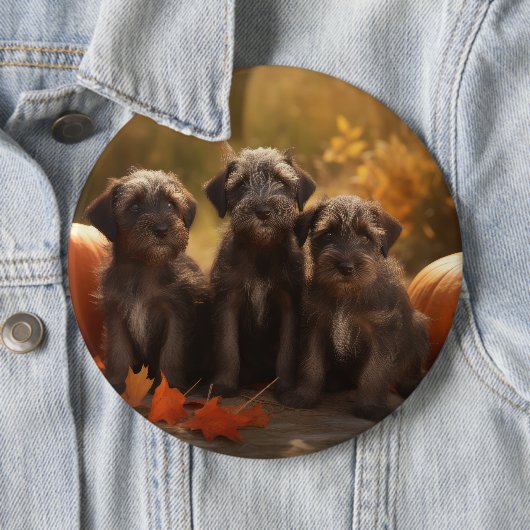 Wirehaired Pointing Griffon Puppy Autumn Ronde Button 6,0 Cm (In situ)